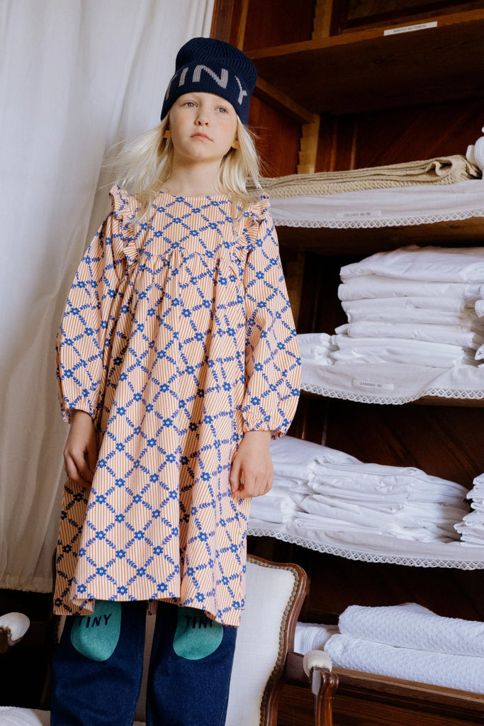 Flower Grid Print Dress By Tinycottons