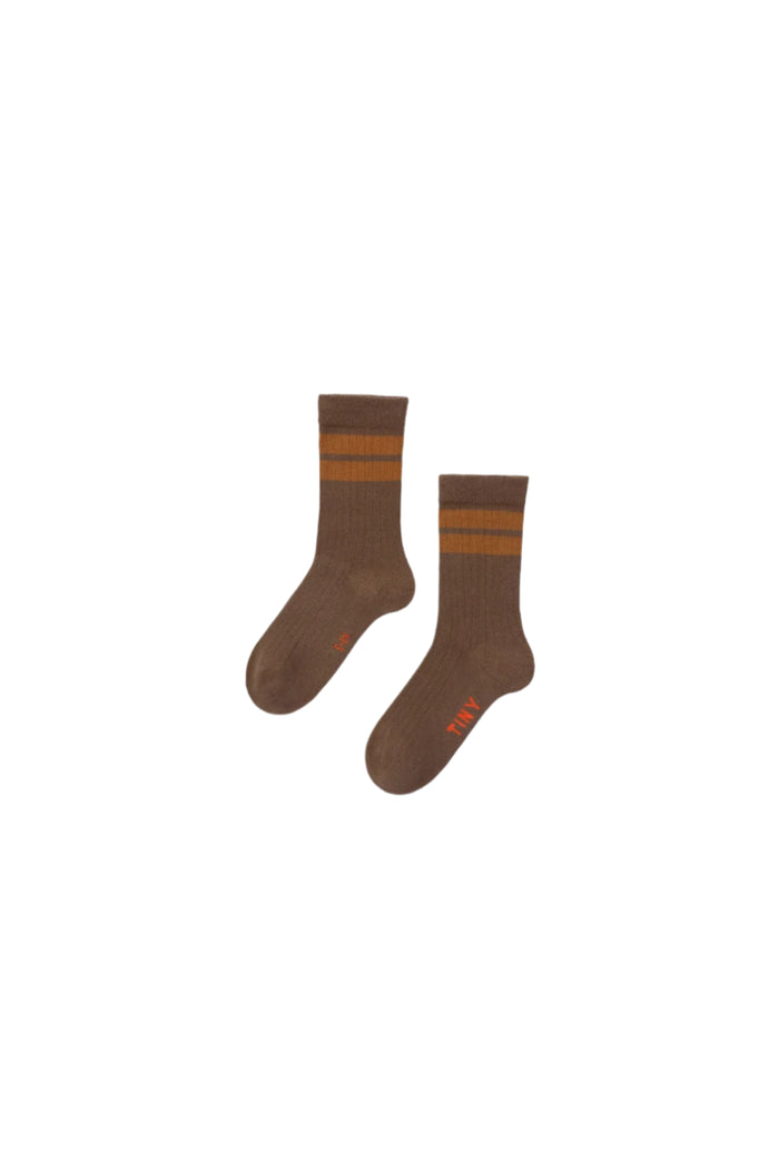 Medium Length Stripe Kids Socks - Dark Brown by Tinycottons