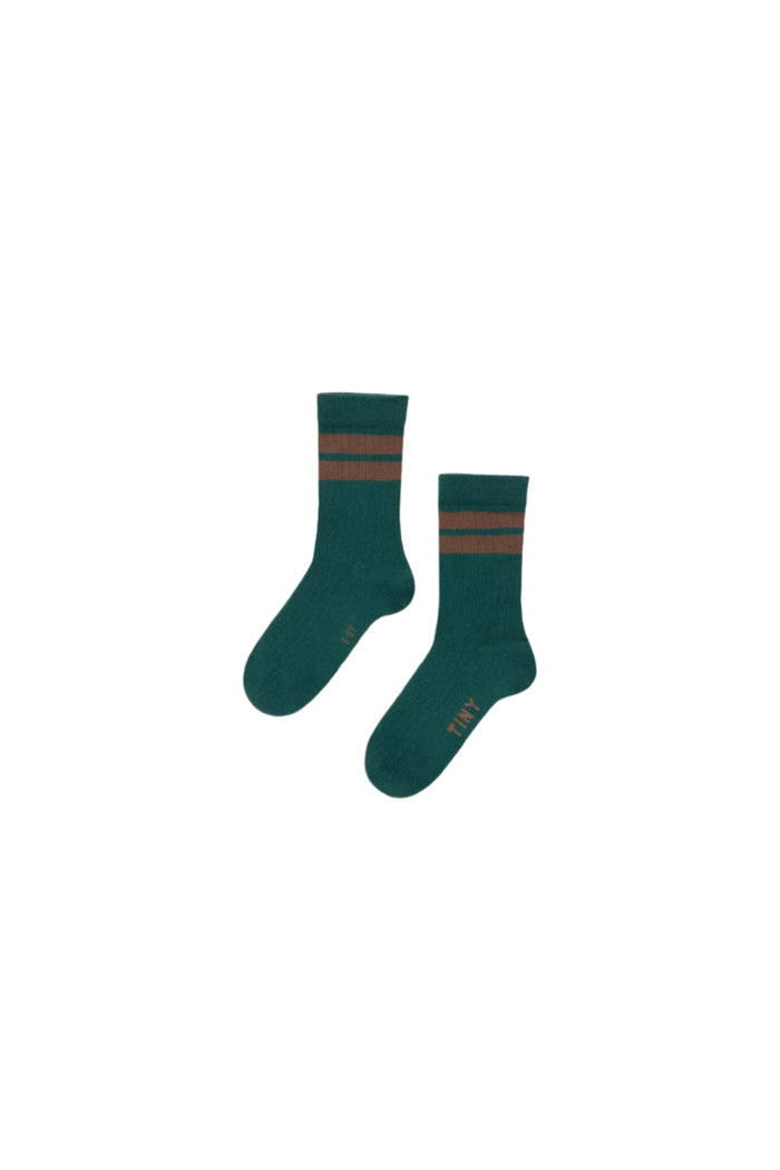Medium Length Stripe Kids Socks - Green by Tinycottons