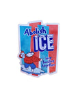 Sticker with 'Abolish ICE' text held by a hand on a pink background