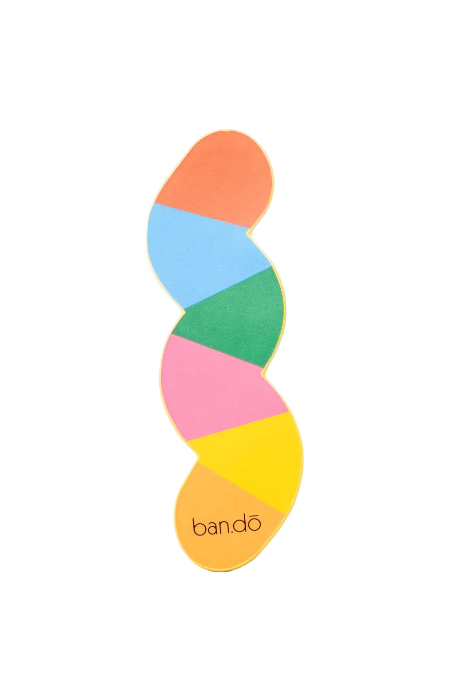 Colorful geometric-shaped object with 'bandé' branding on a light gray background