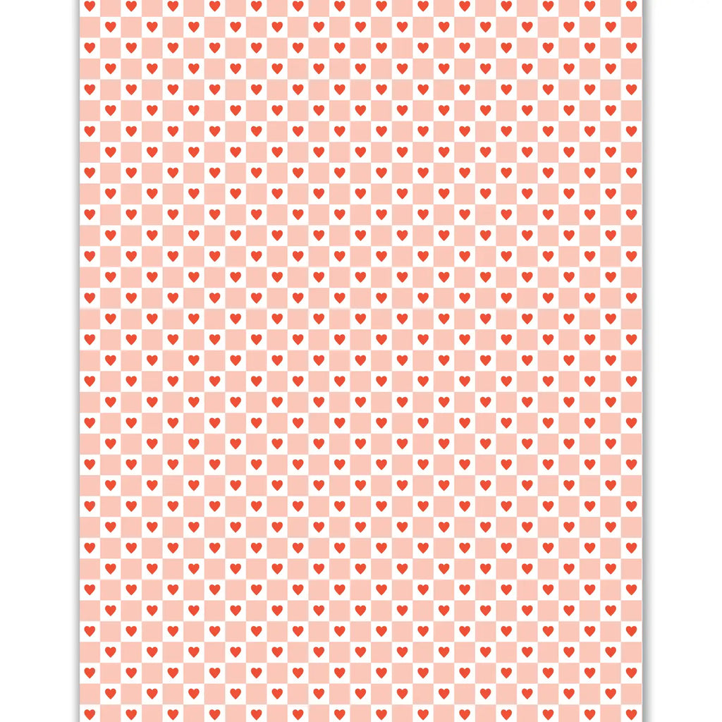 Red Hearts Checkerboard Valentines Wrapping Paper by Mellowworks