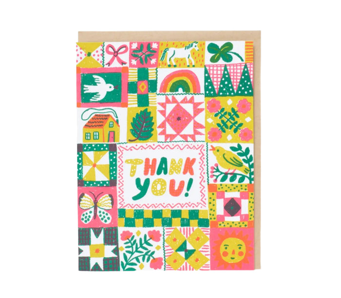 Folk Quilt Thanks Greeting Card By Phoebe Wahl
