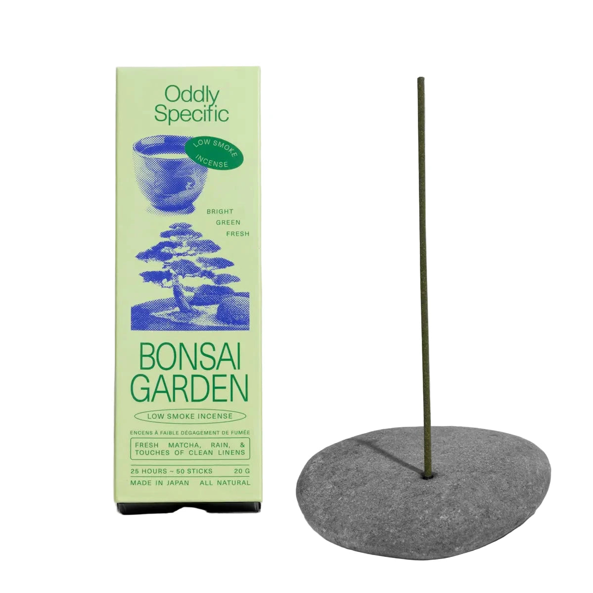 Bonsai Garden incense stick, by Oddly Specific,  with packaging on a white background