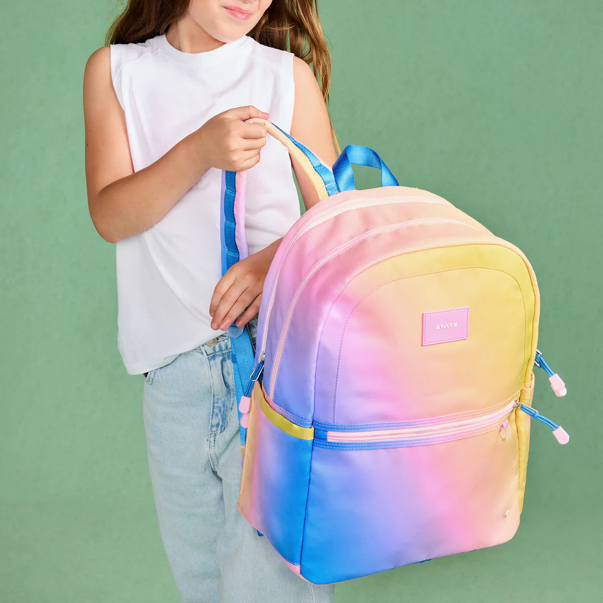 Blue/Pink/Yellow Gradient Kane Double Pocket Large Backpack