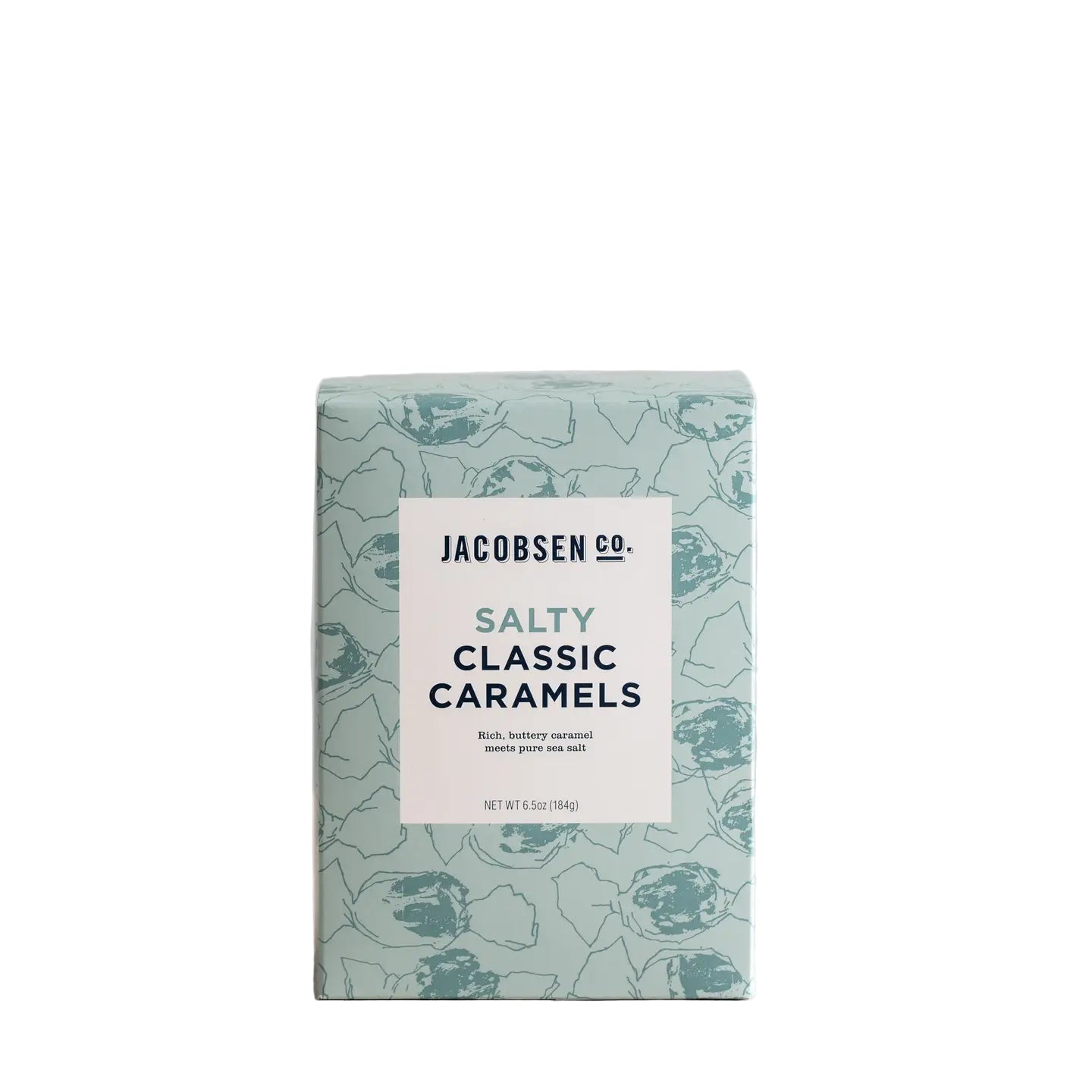 Box of Jacobsen Salty Classic Caramels on a light background