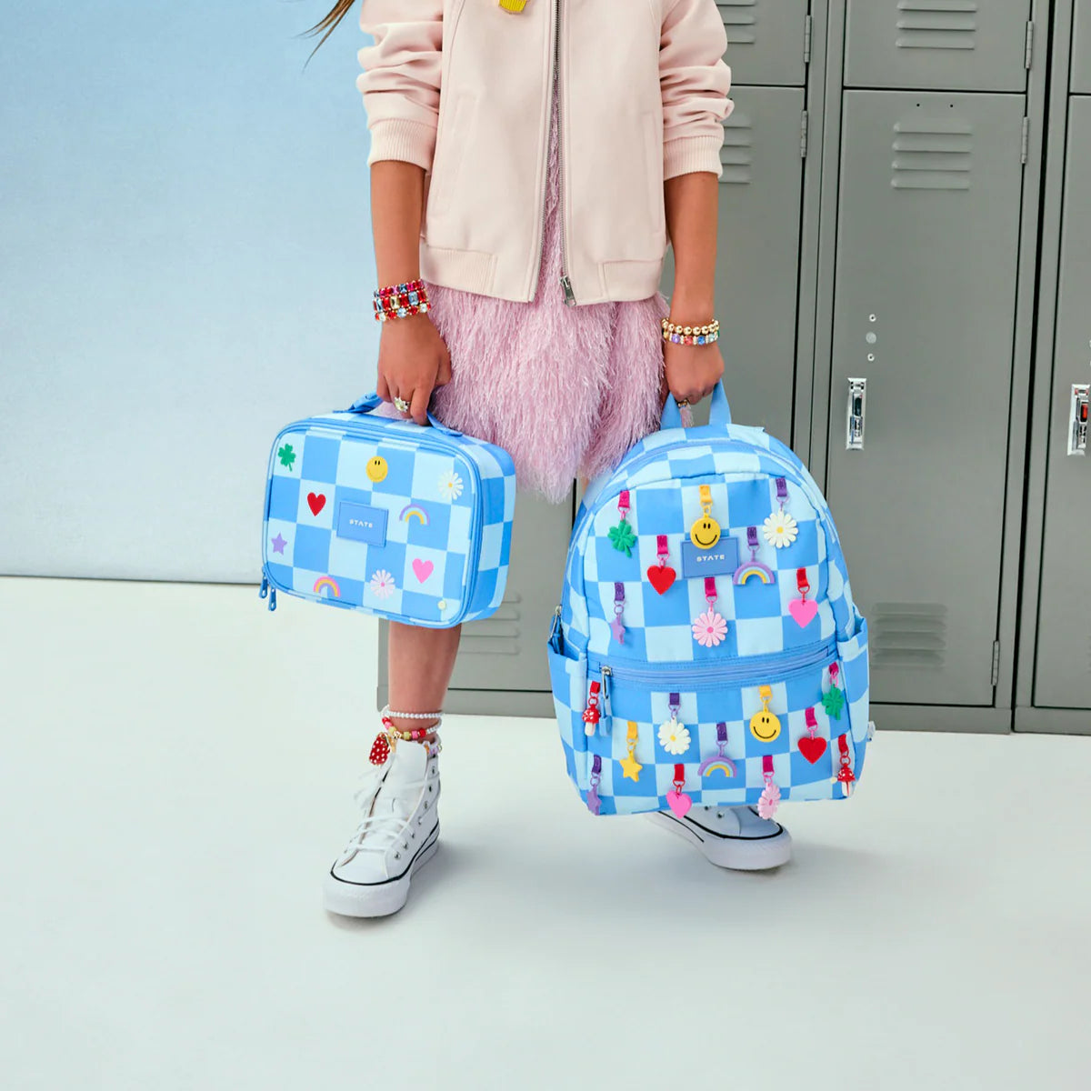 Charms Blue Checkerboard Kane Double Pocket Backpack