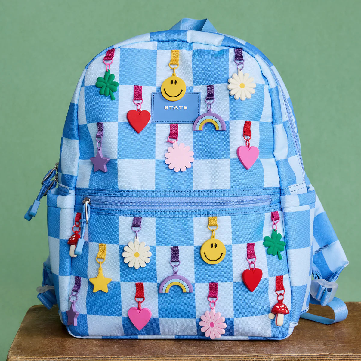 Charms Blue Checkerboard Kane Double Pocket Backpack
