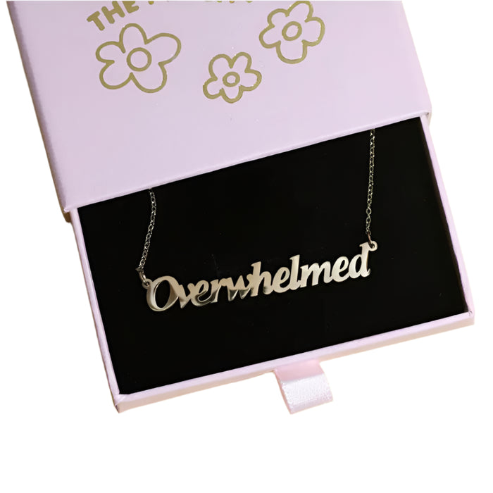 Overwhelmed Nameplate Necklace by The Peach Fuzz