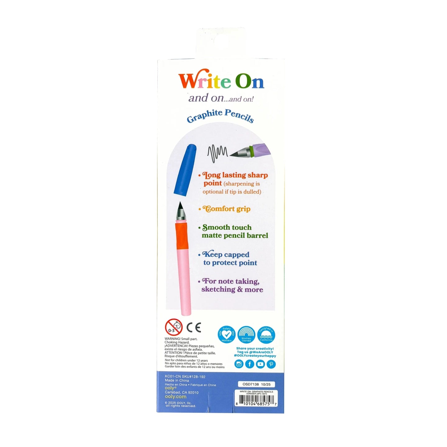 Write On: Graphite Pencils + Eraser (3 Pc Set)