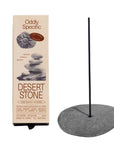 Desert Stone incense packaging with a black incense stick on a gray stone
