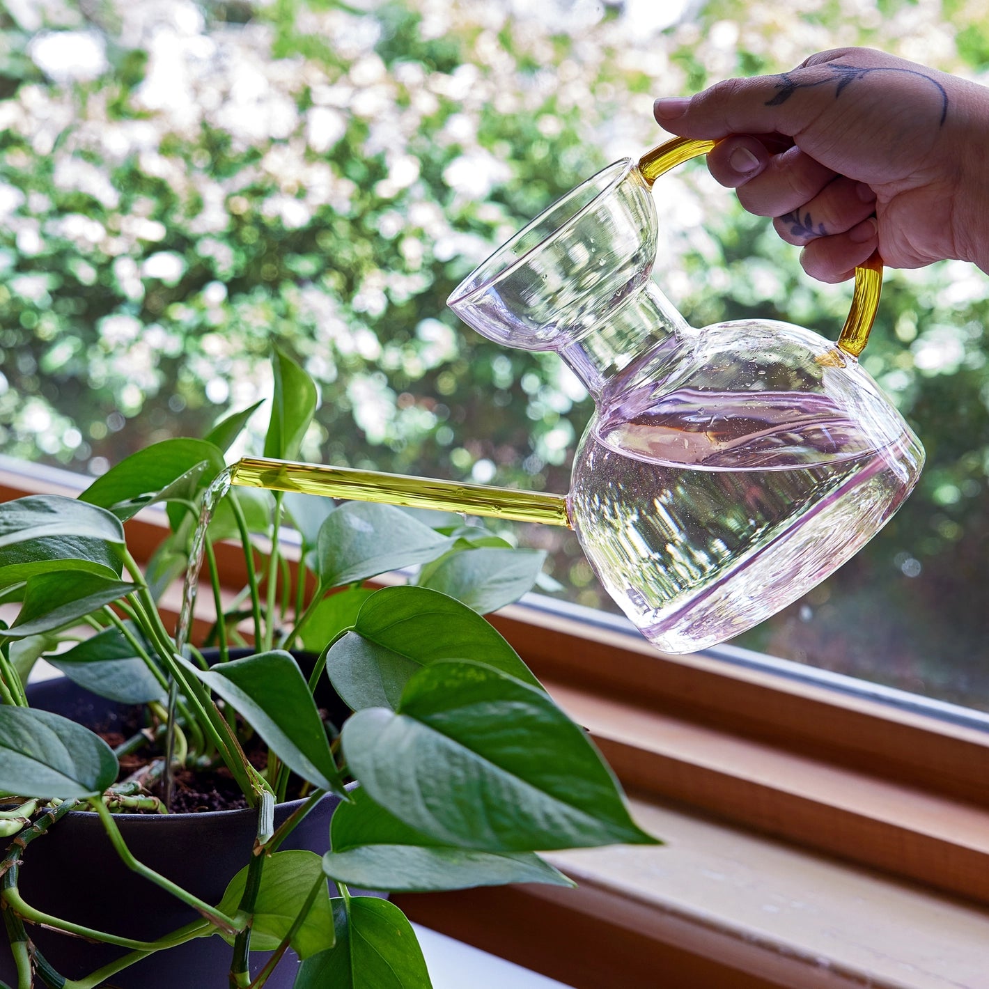 Pink Glass Watering Can