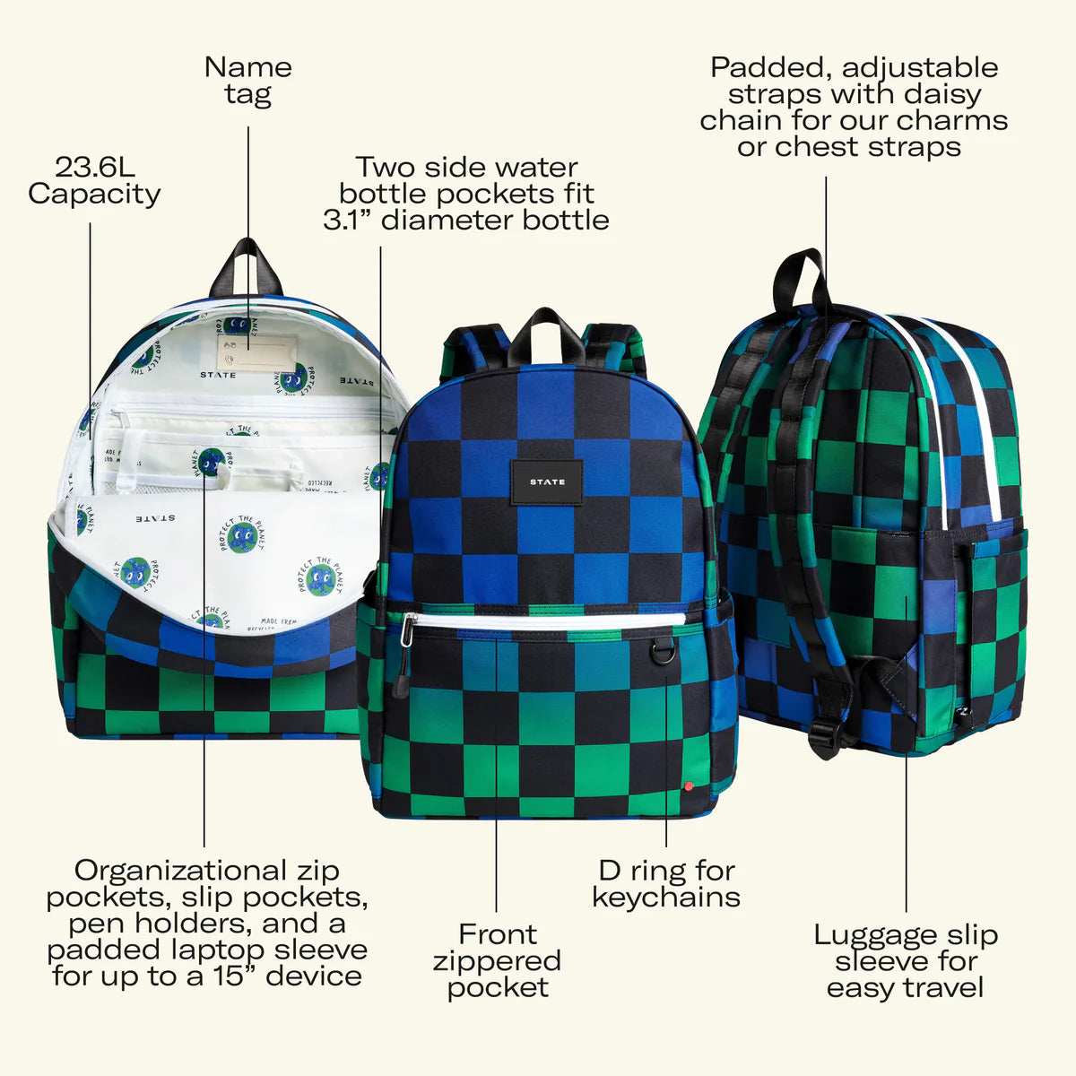 Gradient Checkerboard Kane Double Pocket Backpack