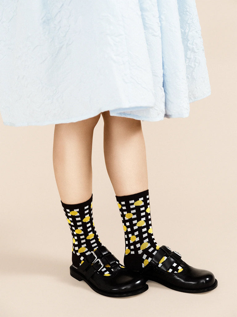 Lines and Dots Adult Crew Socks in Black by Hansel from Basel