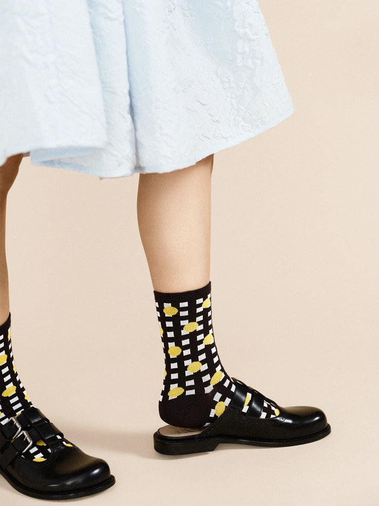 Lines and Dots Adult Crew Socks in Black by Hansel from Basel