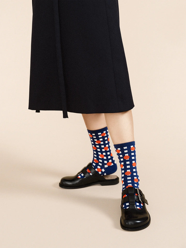 Lines and Dots Adult Crew Socks in Blue by Hansel from Basel