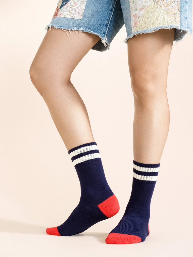 Collegiate Stripe Adult Crew Sock - Navy by Hansel from Basel