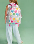 Metallic Happy Fuzzy Heart Kane Double Pocket Backpack