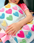 Metallic Happy Fuzzy Heart Kane Double Pocket Backpack