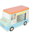 A colorful pastel ice cream truck box with 12 ice cream cups and spoons inside.