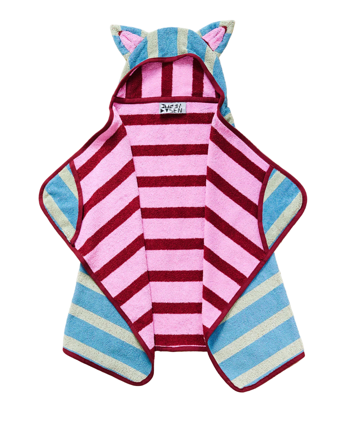 Striped children's towel with hood and ears.