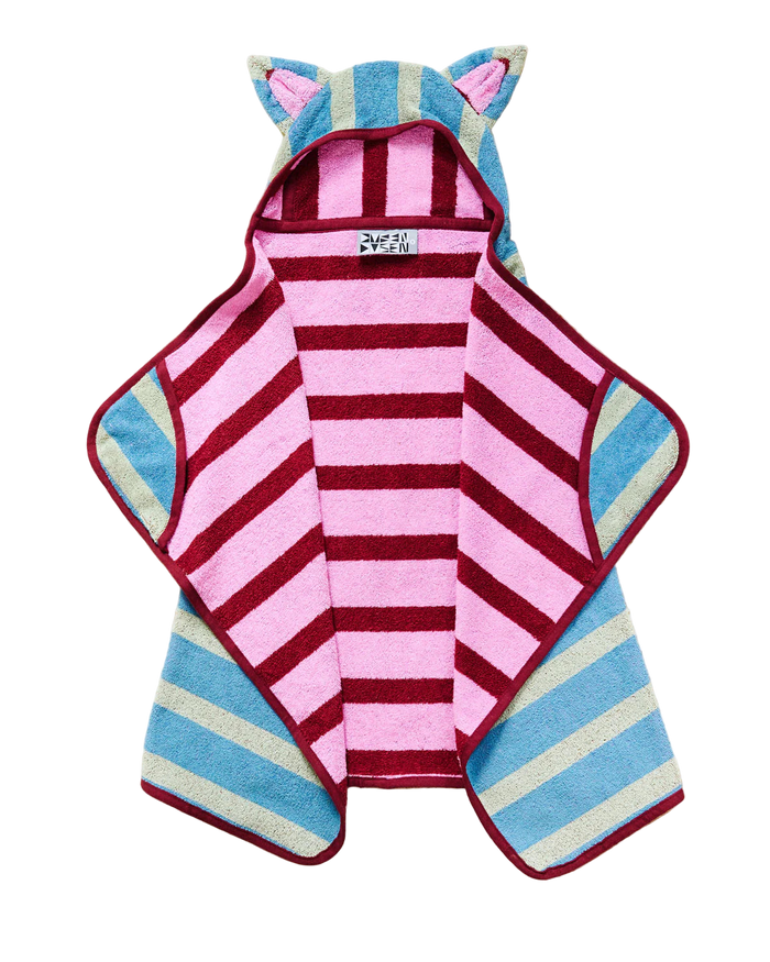 Striped children's towel with hood and ears.