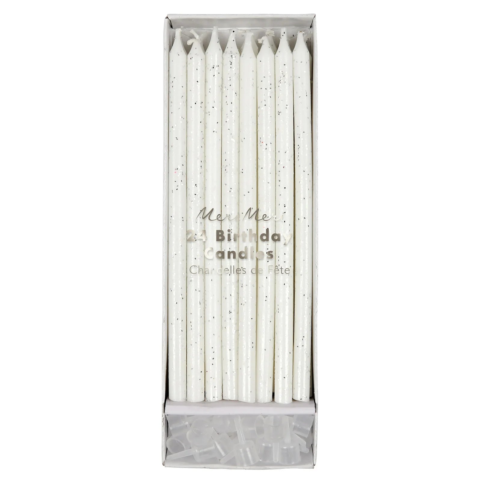 Silver Glitter Candles by Meri Meri