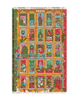 Advent calendar with a colorful illustration of a festive building, each window depicting joyful holiday scenes with characters, decorations, and a vibrant, cheerful atmosphere.