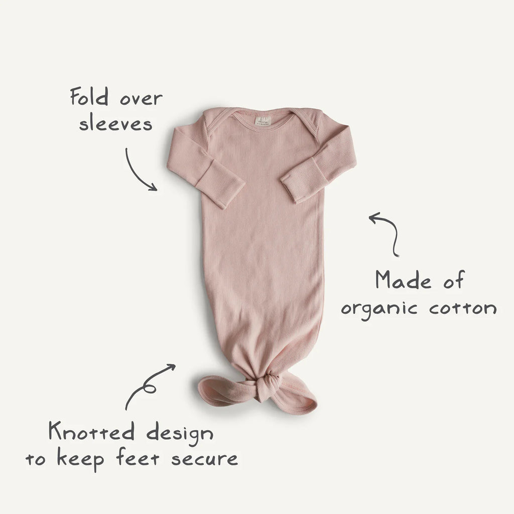 Ribbed Knotted Baby Gown + Beanie Set by Mushie