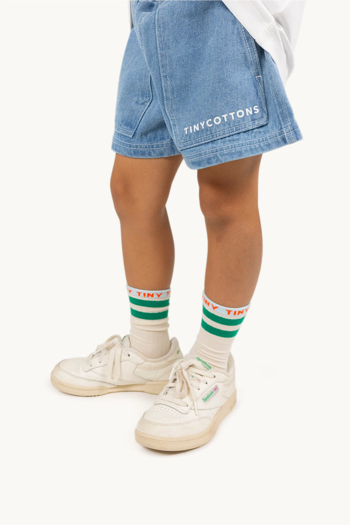 Tiny Medium Stripe Kid Socks - Cream & Emerald by Tinycottons
