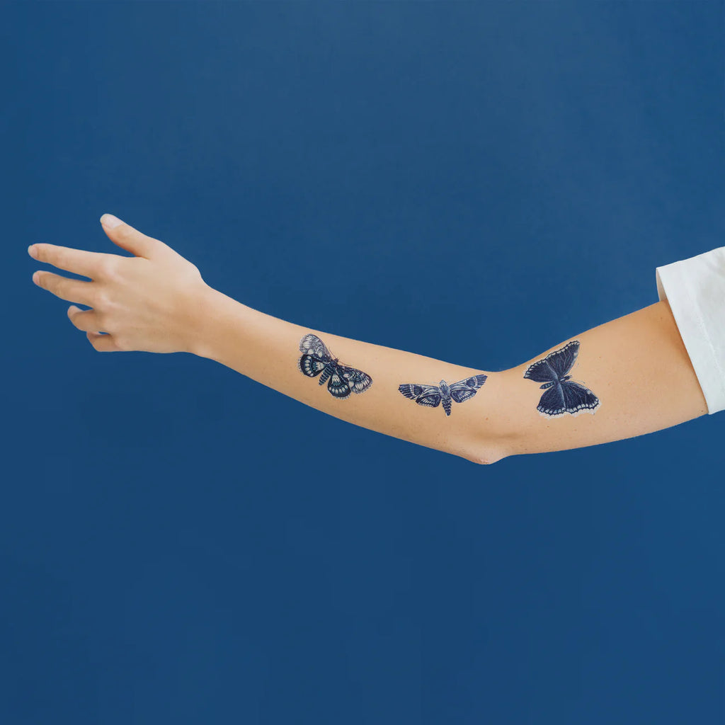 Sapphire Moths Tattoo Pair by Tattly