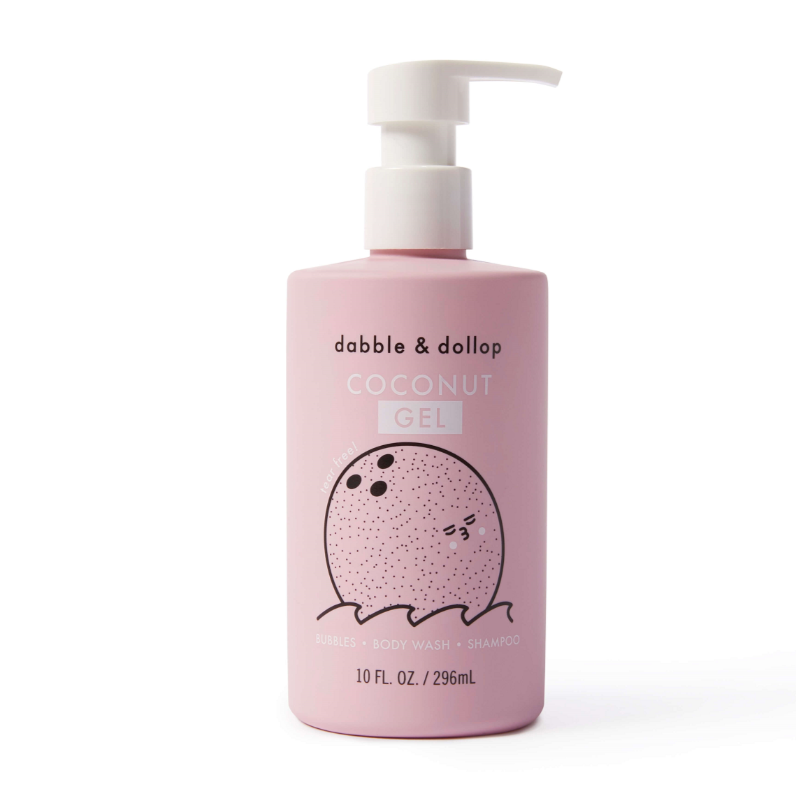 Pink bottle of coconut shower gel.
