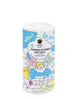 A cylindrical container of Blue Nailmatic Kids Foaming Bath Salts with colorful playful graphics depicting children bathing and bubbles.