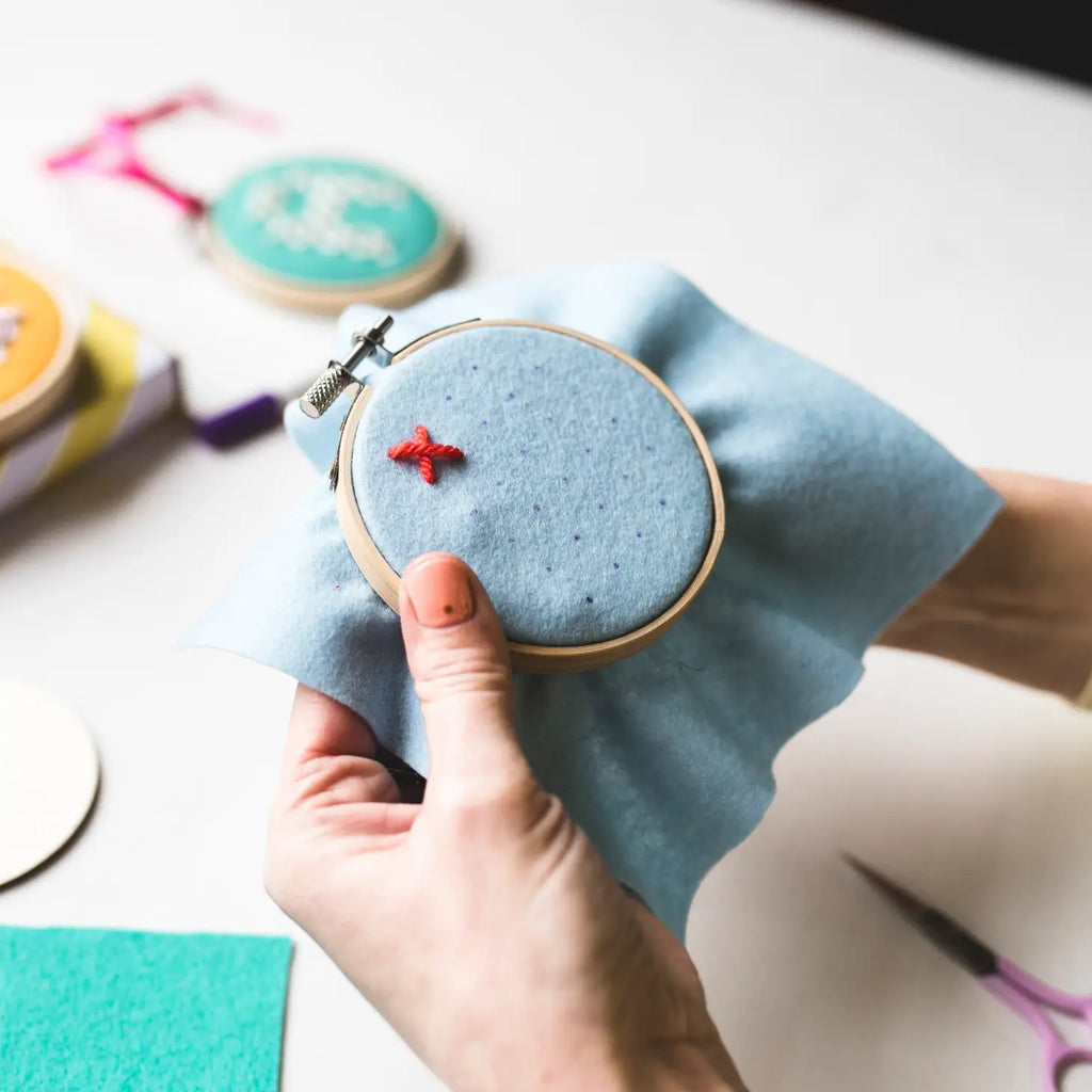 Alphabet Cross Stitch Felt Hoops Kit by Cotton Clara
