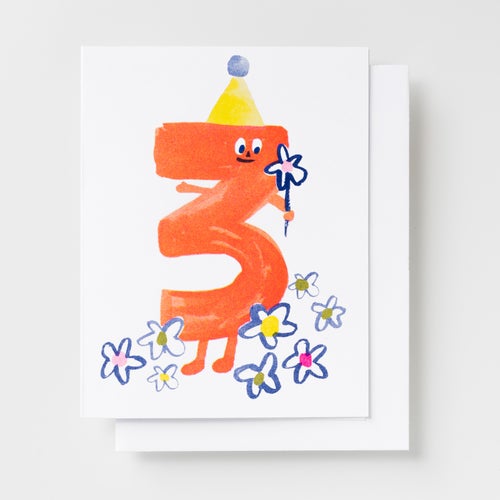 Birthday 3 - Risograph Card by Yellow Owl Workshop