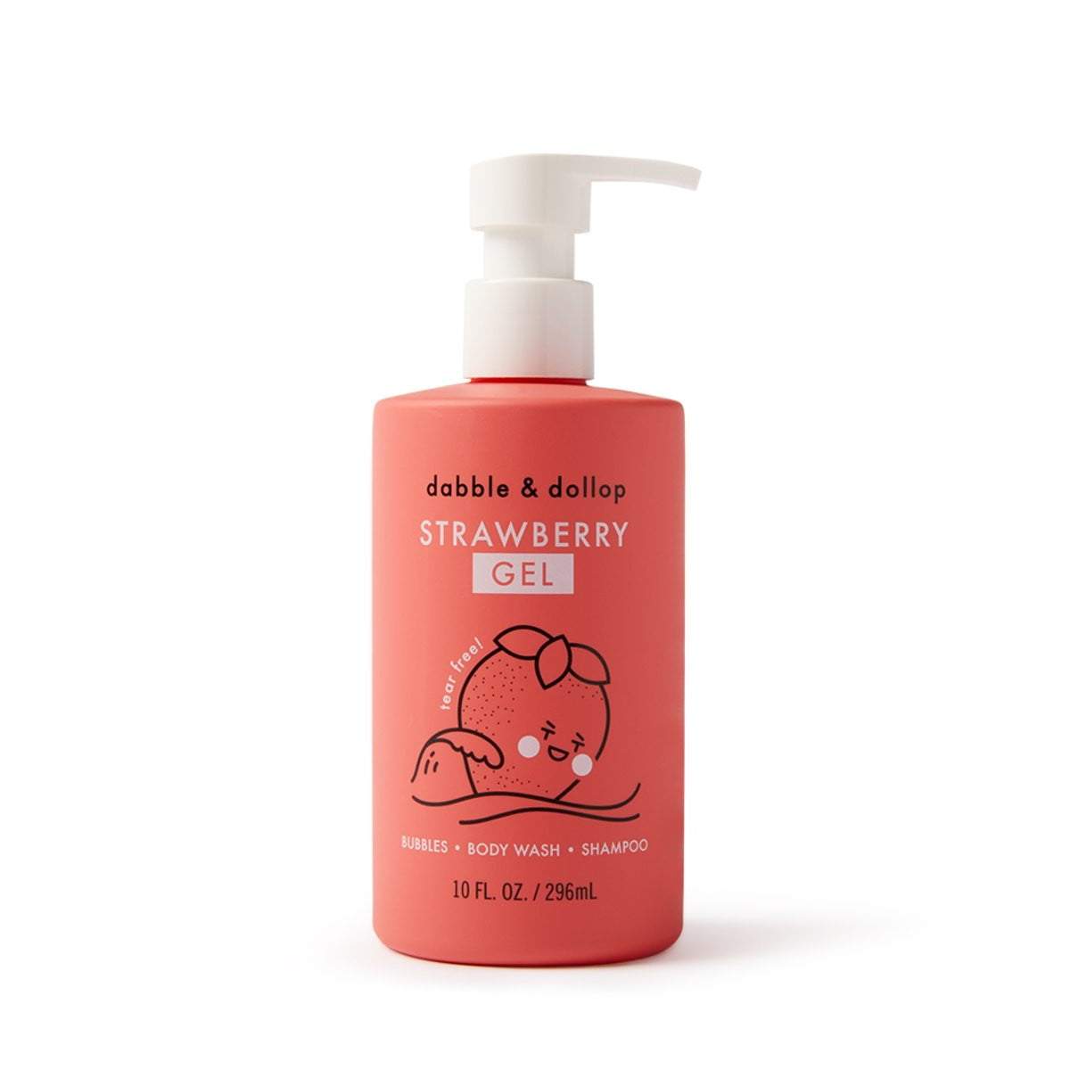 Red pink bottle of strawberry shower gel.