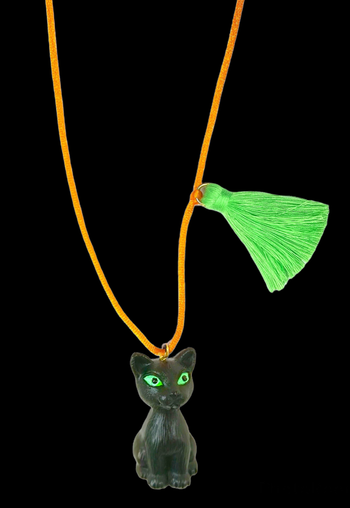 Black Cat with Glow in the Dark Eyes Necklace by Gunner and Lux