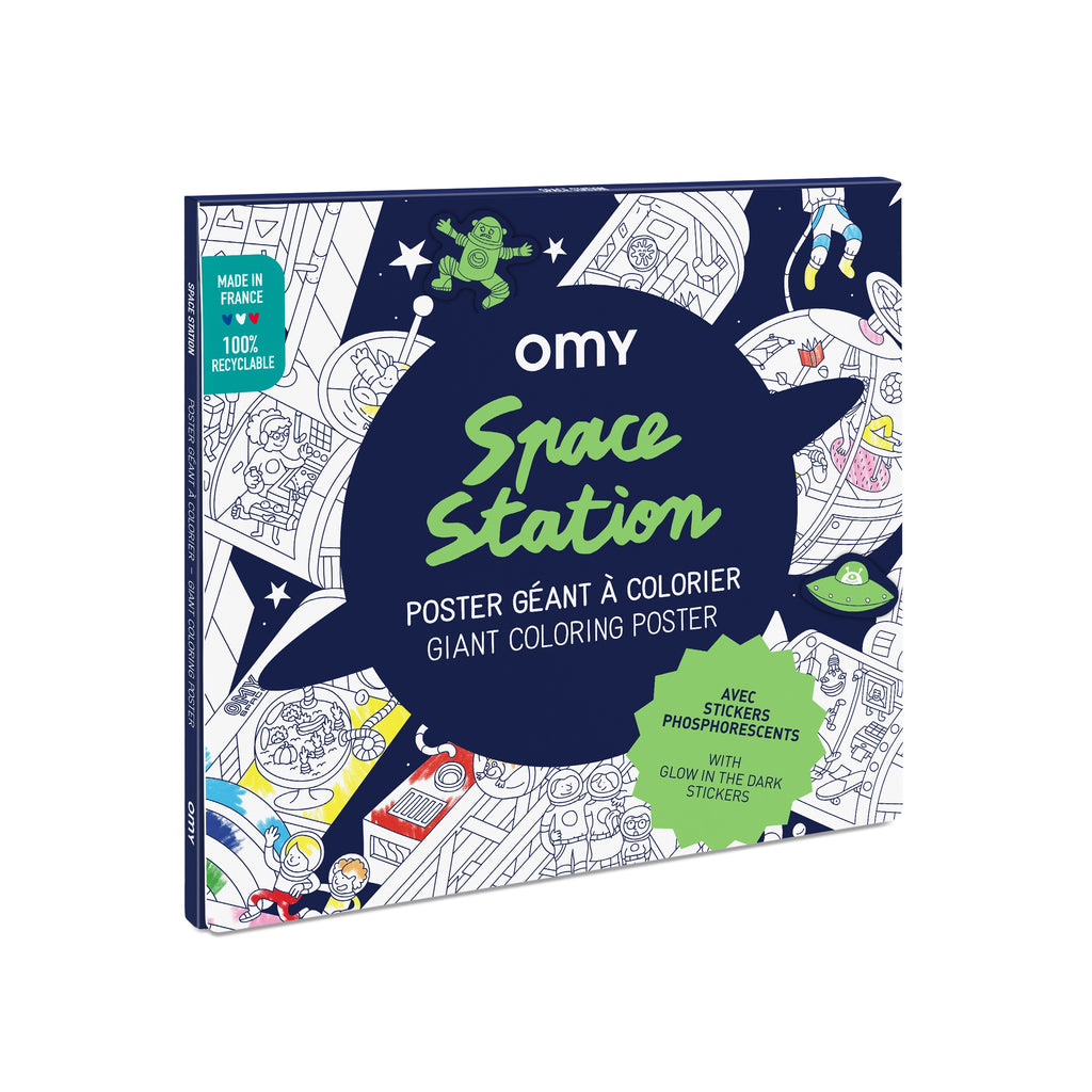 Space Station Giant Coloring Poster with Stickers by Omy – Mochi Kids
