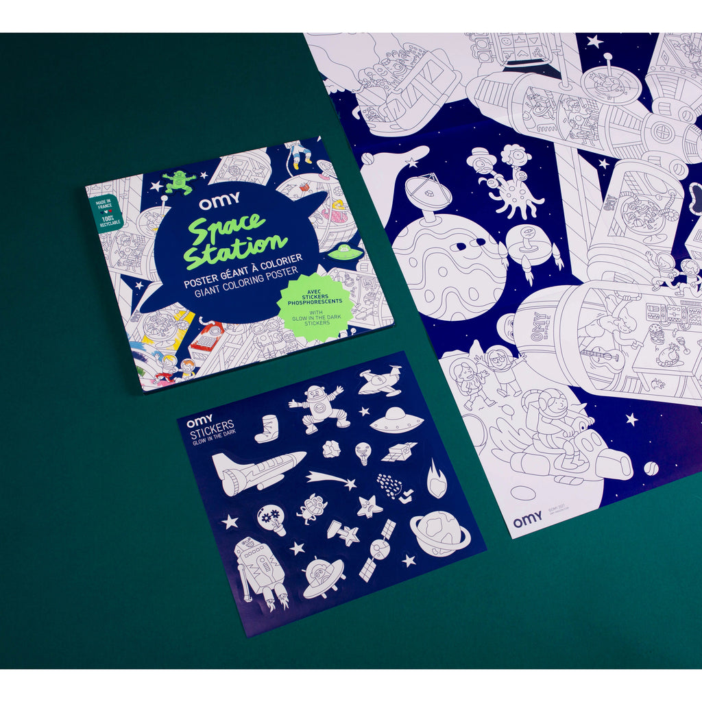 Space Station Giant Coloring Poster with Stickers by Omy