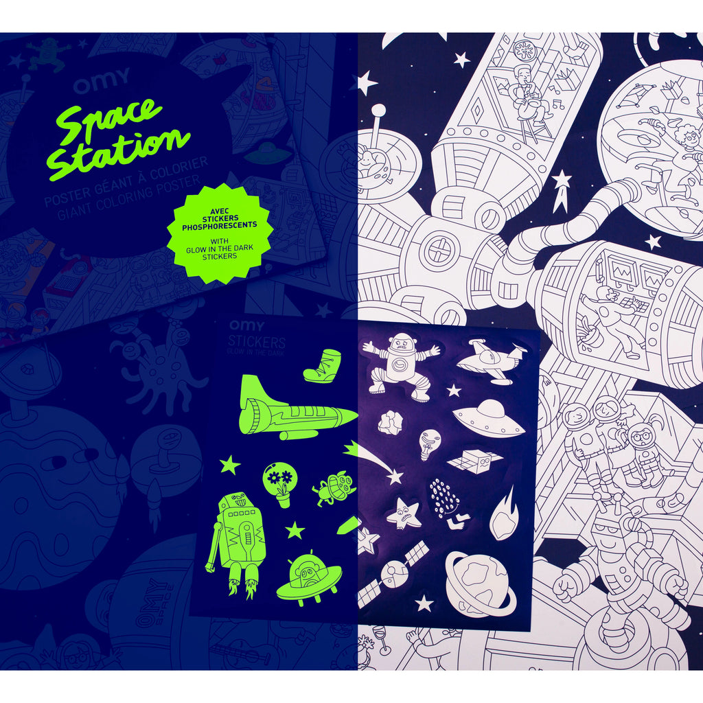 Space Station Giant Coloring Poster with Stickers by Omy
